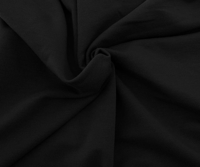 1 Yard Black Cotton Fleece Knit Fabric Medium Weight Soft Cozy Durable