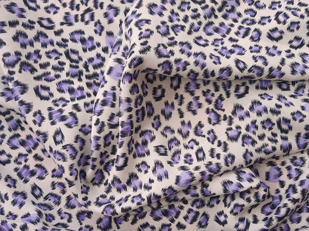 1 Yard Purple Cheetah Print Poly Crepe Fabric Lightweight Textured Material