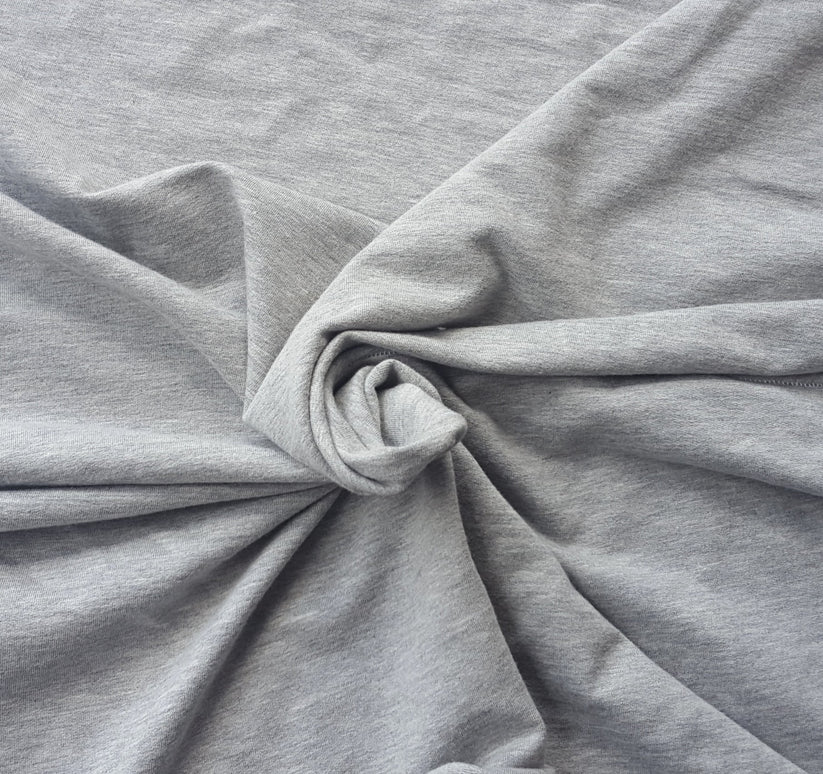 1 Yard Heather Gray Modal Cotton Spandex French Terry Fabric Stretch Knit for Loungewear & Hoodies