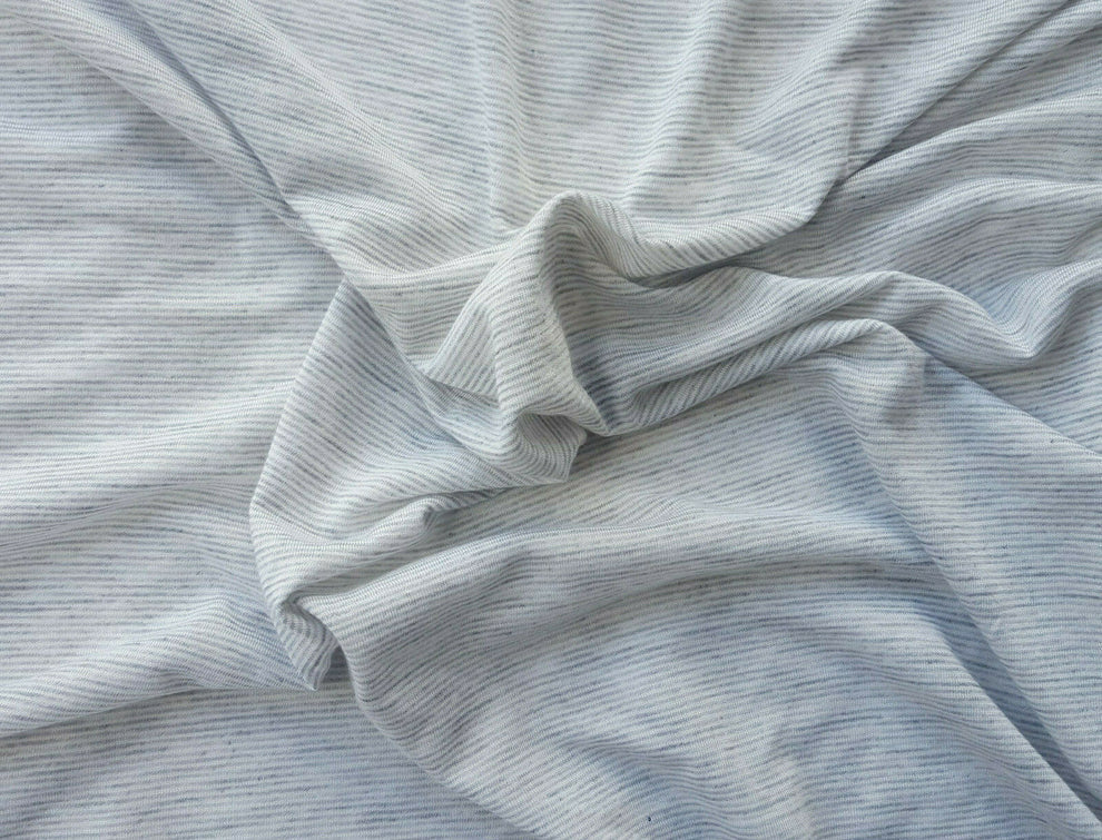 1 Yard Gray Off White Yarn Dye Stripes Jersey Knit Fabric