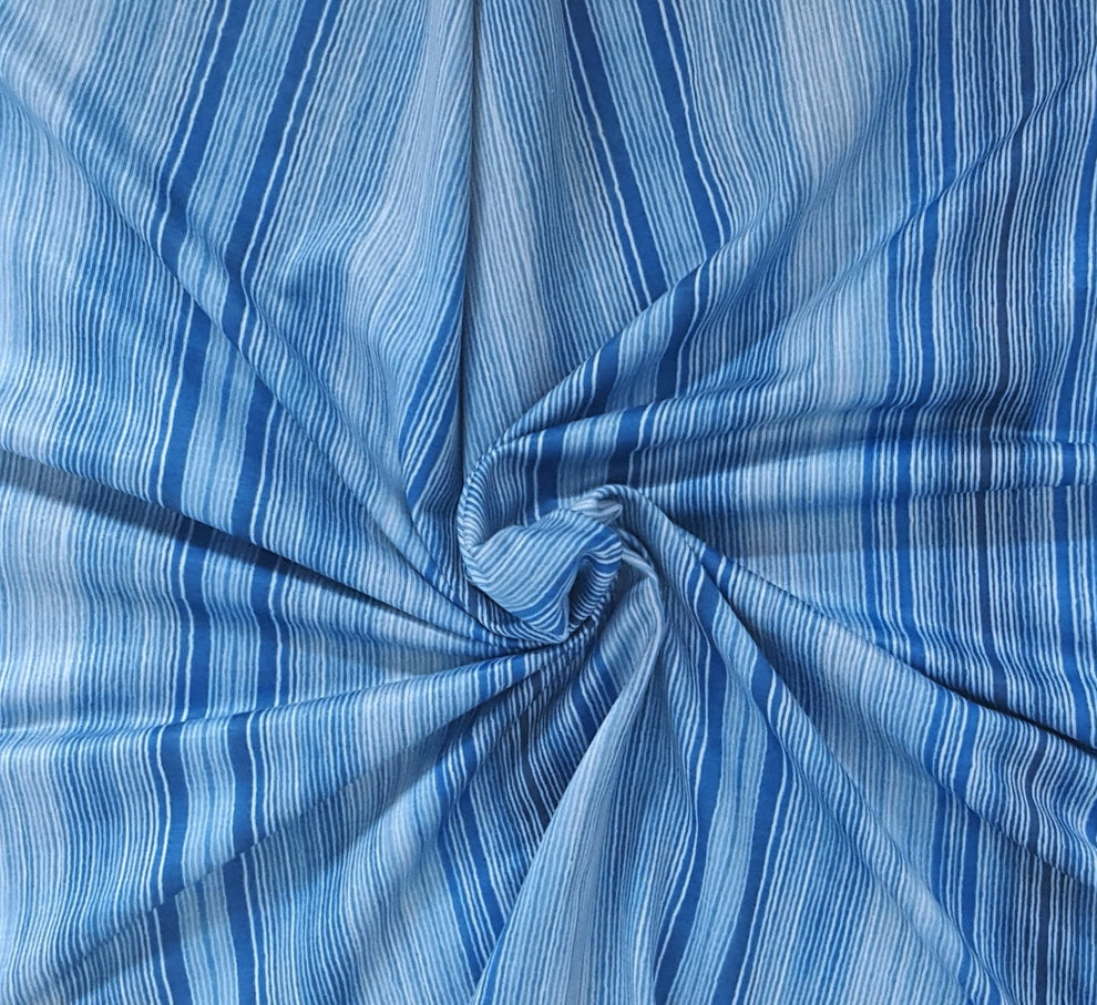 1 Yard Blue Stripes Activewear Poly Spandex Jersey Knit Fabric for Leggings, Tops, Costumes
