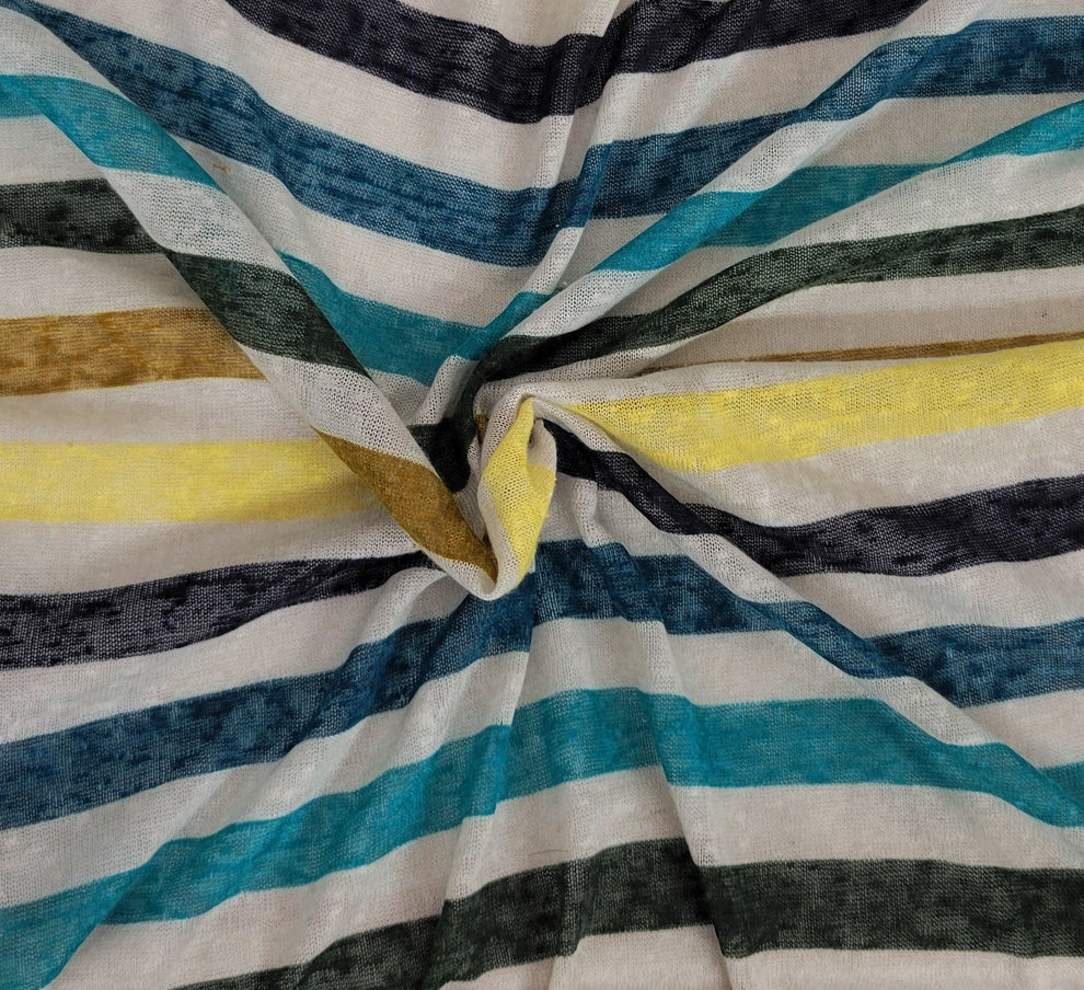 1 Yard Multicolor Striped Yarn Dye Polyester Jersey Knit Fabric for Tees Dresses Clothing
