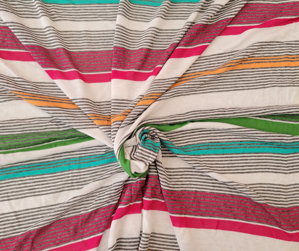1 Yard Multicolor Pink Green Orange Stripe Cotton Jersey Knit Fabric Soft Stretch