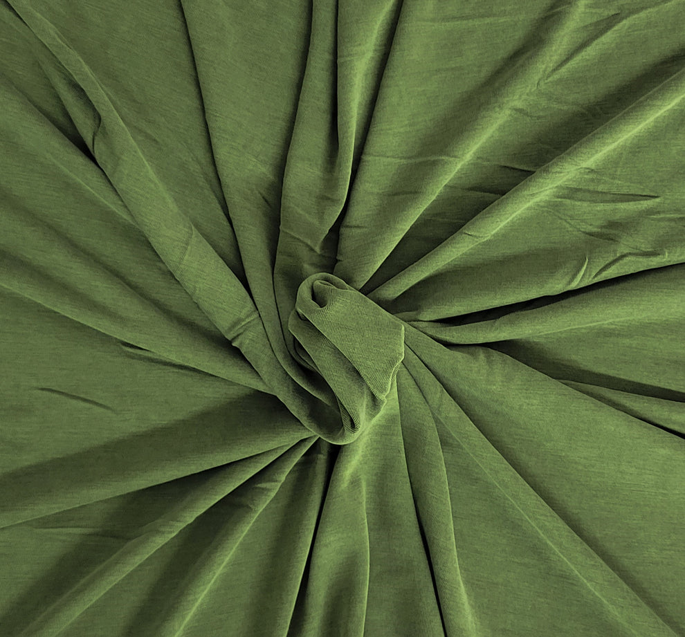 1 Yard Olive Modal Polyester Jersey Knit Fabric with Cupro Feel for Tops and Dresses