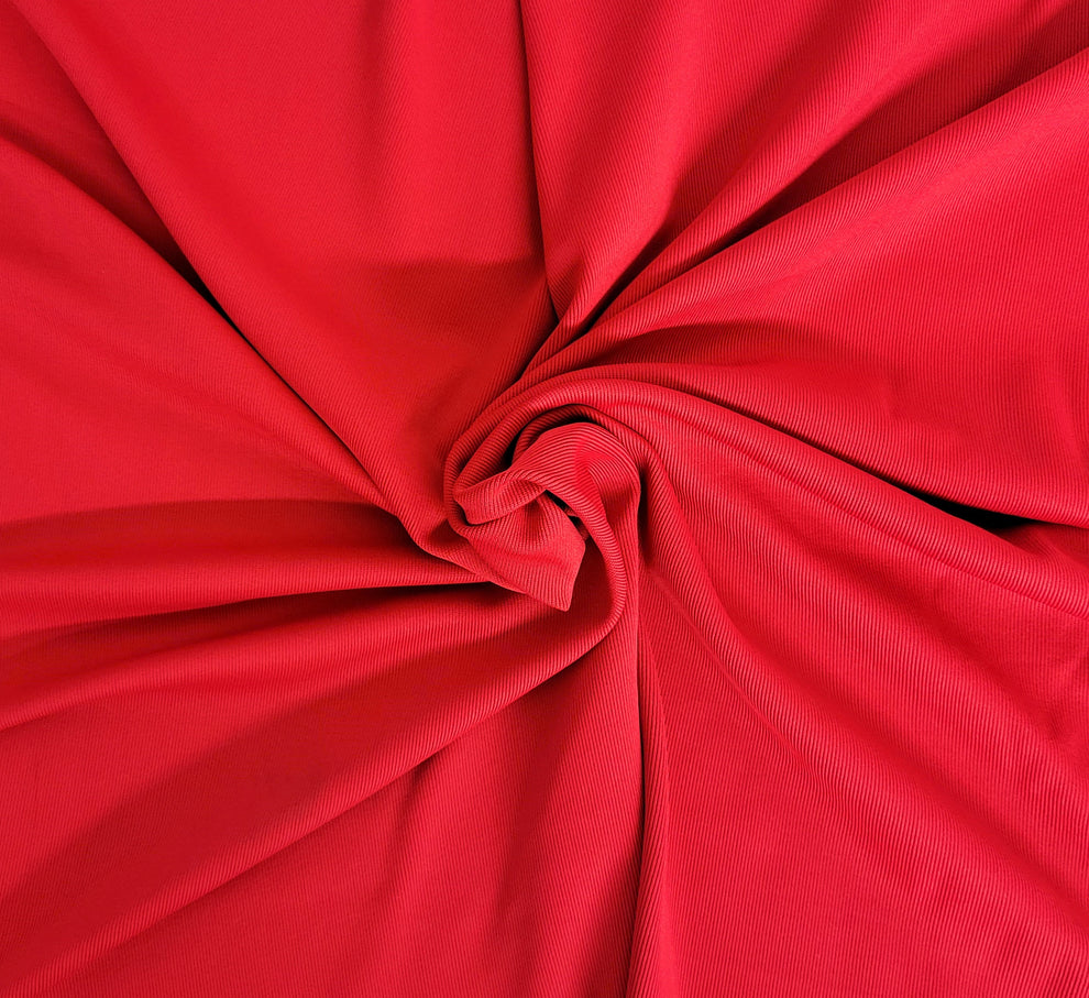 1 Yard Bright Red Nylon Spandex 1x1 Rib Knit Fabric Vibrant Stretch Rib Knit