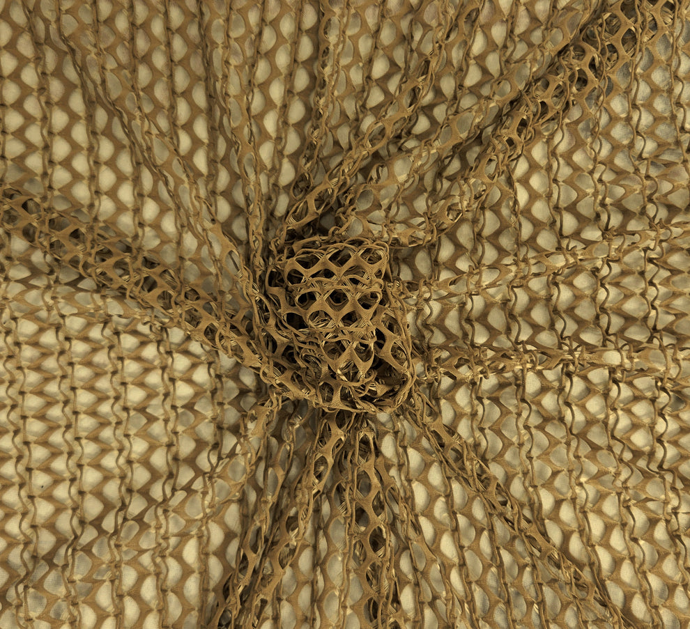 1 Yard Taupe Nylon Polyester Fishnet Knit Fabric Lightweight Sheer Mesh Material
