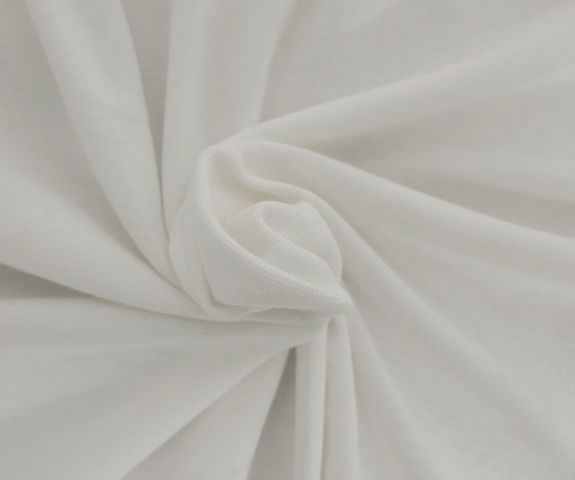 1 Yard Off White Organic Cotton Spandex 1x1 Rib Knit Fabric PFD Stretch Lightweight