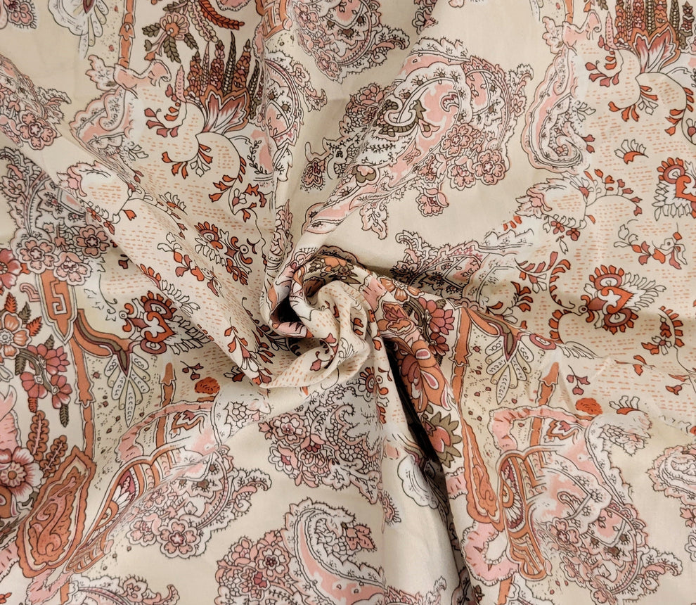 1 Yard Pink Beige Floral Cotton Twill Spandex Fabric For Pants Uniforms Jackets Skirts Crafts 50 Inch Wide