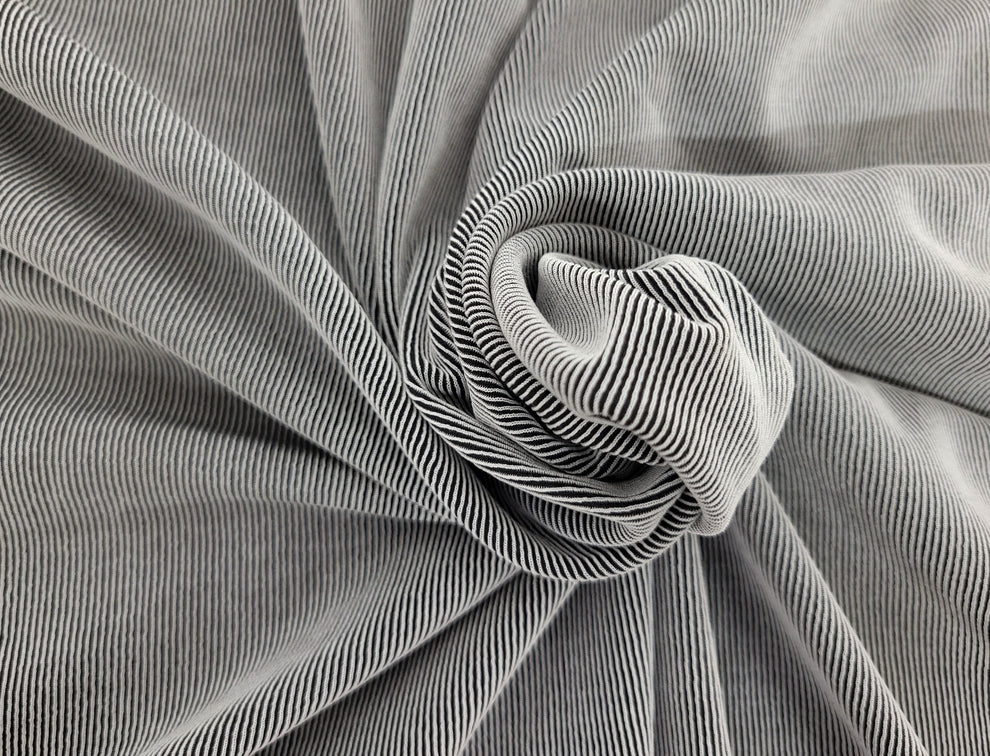 1 Yard Tencel Blend Spandex 1x1 Rib Black Gray Yarn Dye Fabric Soft Stretchy Durable Material