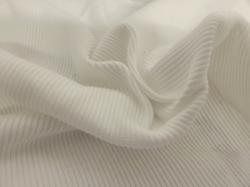 1 Yard Pre Washed Off White Organic Cotton Tencel Spandex 2x1 Rib Knit Fabric