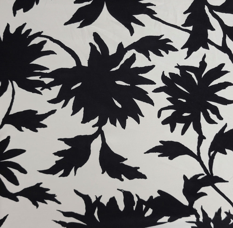 1 Yard White and Black Floral Print Nylon Spandex 1x1 Rib Knit Fabric Stretchy Soft Material