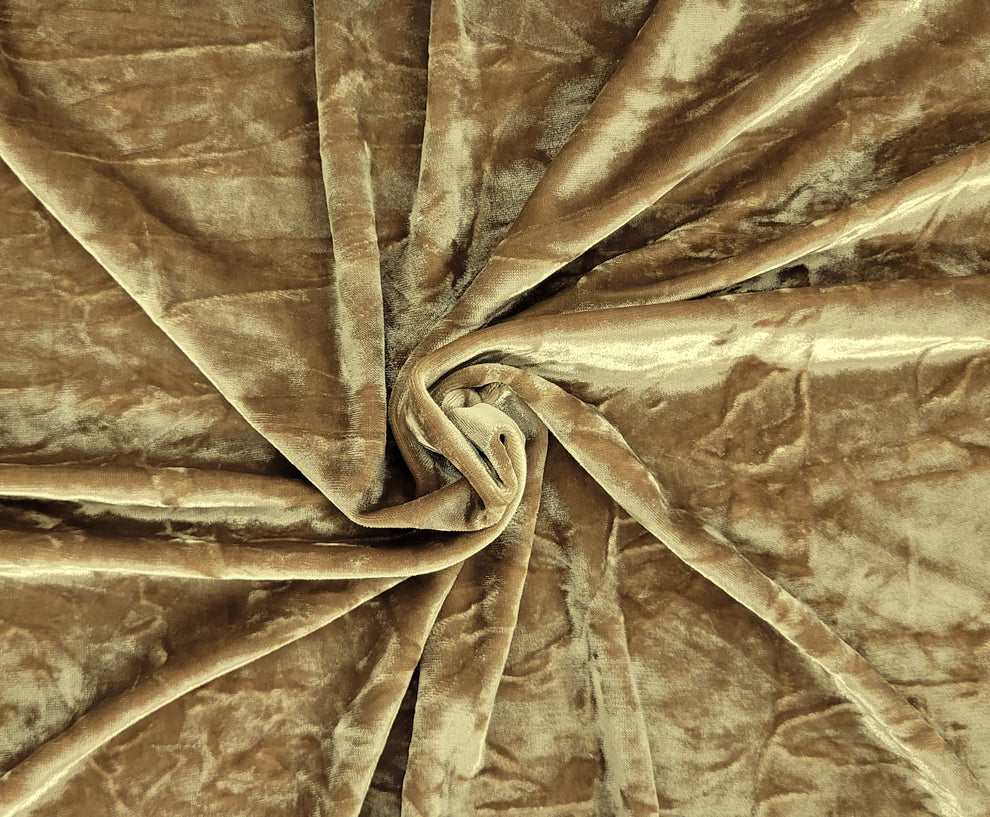 1 Yard Gold Crushed Crinkled Stretch Velvet Fabric Shiny Textured Knit for Costumes, Dresses, and Decor