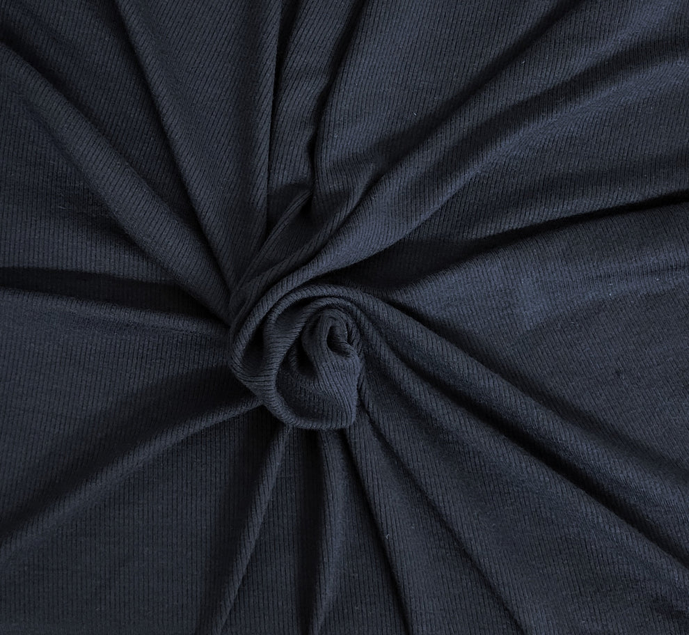 1 Yard Navy 2x1 Rib Knit Modal Spandex Fabric for Sleeves, Dresses, Cuffs, and Neckbands