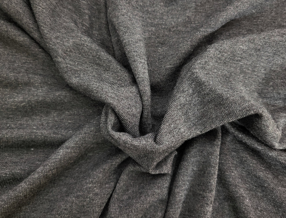 1 Yard Heather Charcoal Bamboo 1x1 Rib Knit Fabric Soft Stretch Knit