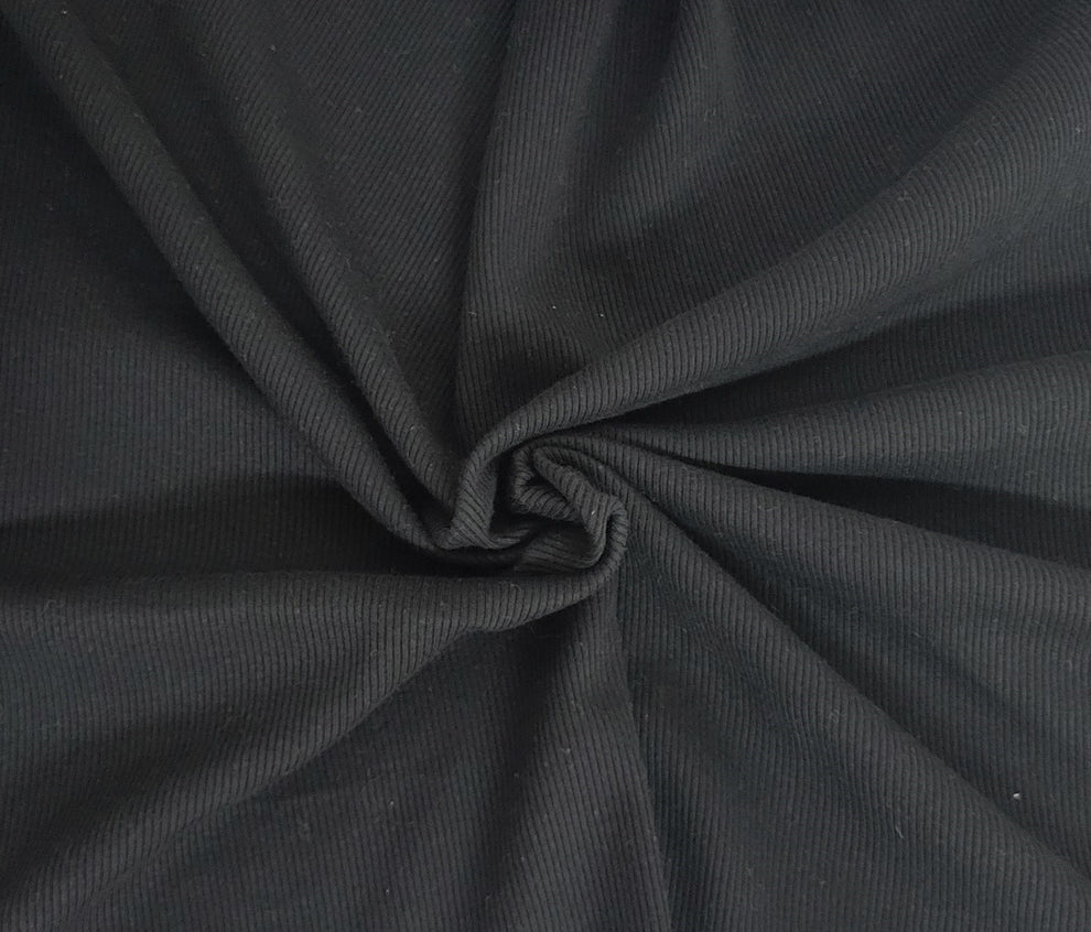 1 Yard Black 100% Organic Cotton 2x2 Rib Knit Fabric Soft Durable Stretchy Material