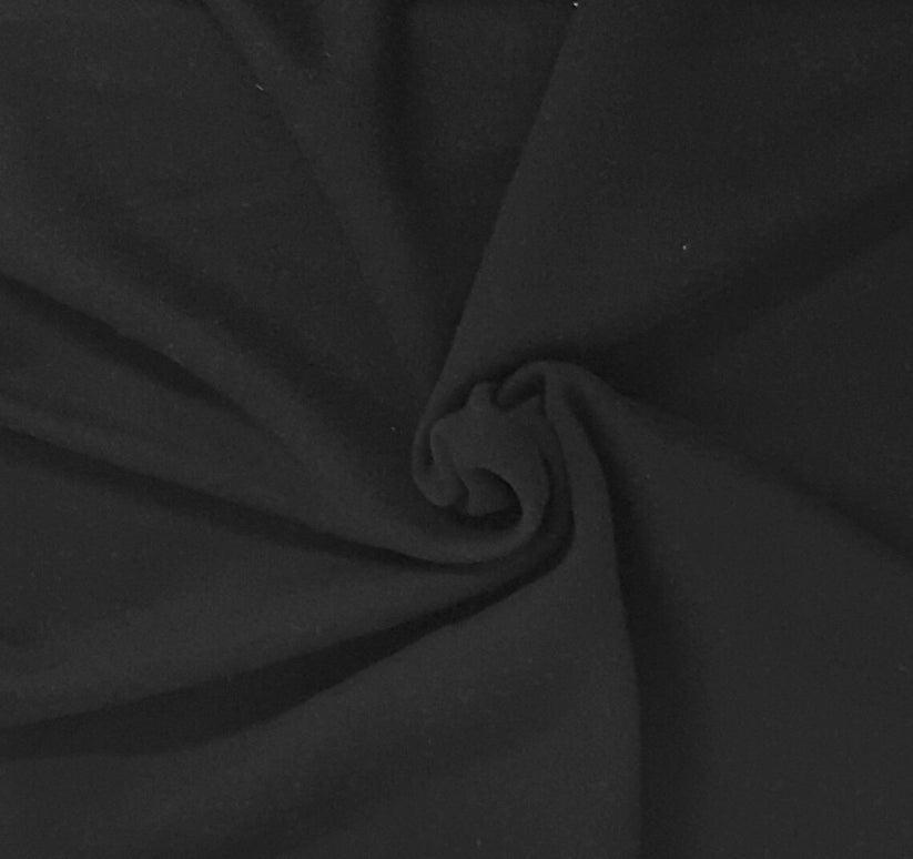 1 Yard Black Cotton Pre Washed Fleece Knit Fabric Heavyweight Soft Cozy