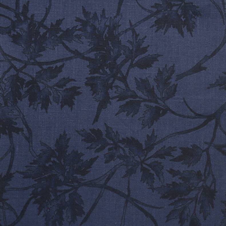1 Yard Linen Navy Fabric with Floral Print Lightweight Woven