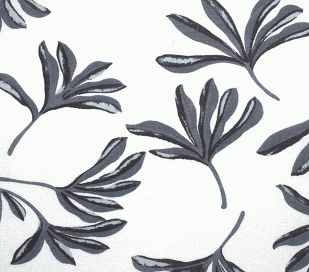 1 Yard Linen White Fabric with Gray Leaves Print Lightweight Woven