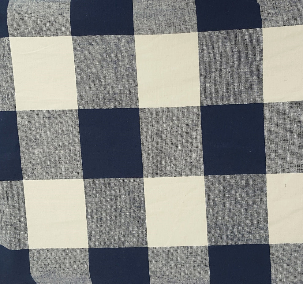 1 Yard Linen Cotton Buffalo Check Fabric Blue Off White Yarn Dyed Rustic Woven