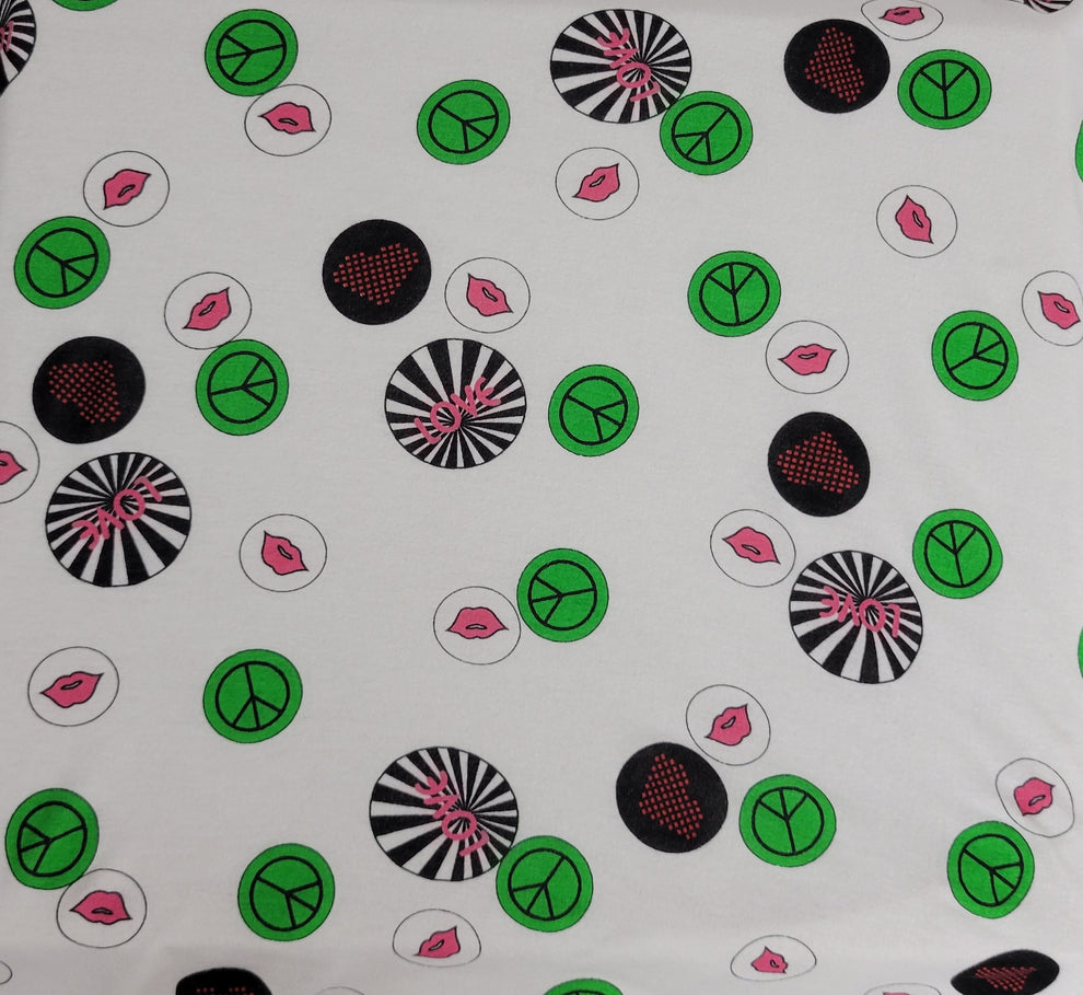 1 Yard Peace Love Heart Print Modal Spandex Jersey Fabric Soft Stretch Knit for Fashion & Casualwear