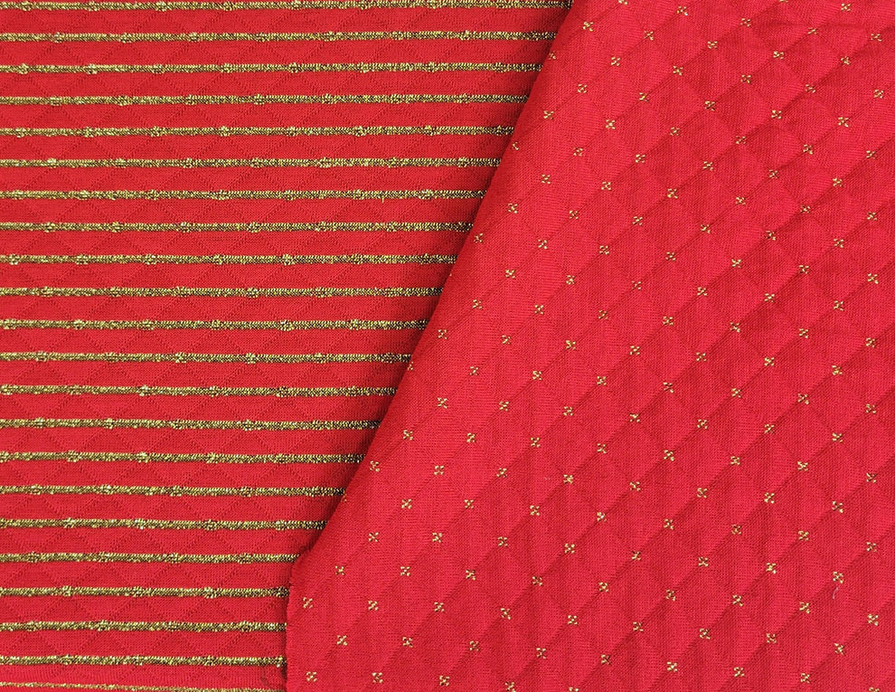 1 Yard Holiday Christmas Red & Gold Double Knit Reversible Acrylic Yarn Dye Stripe or Diamond