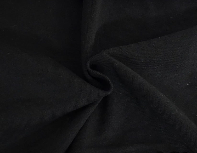 1 Yard Jet Black Cotton French Terry Knit Tight Weave Delivers Structure, Warmth, and Premium Quality