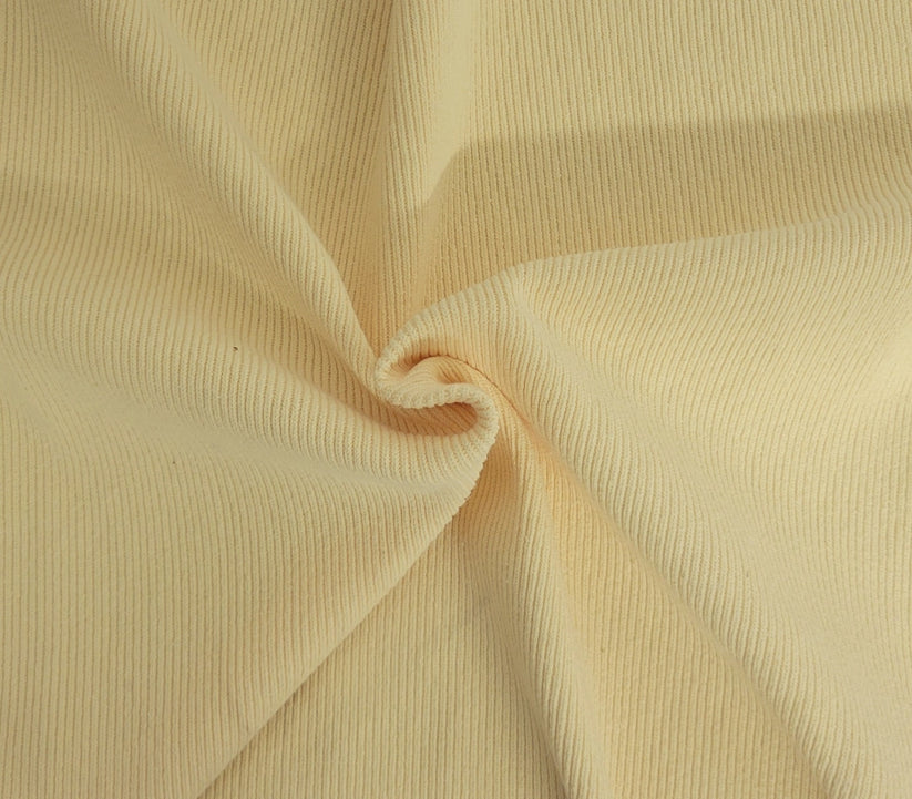 1 Yard Banana Yellow Cotton Spandex 1x1 Rib Knit Fabric Matching French Terry For Activewear