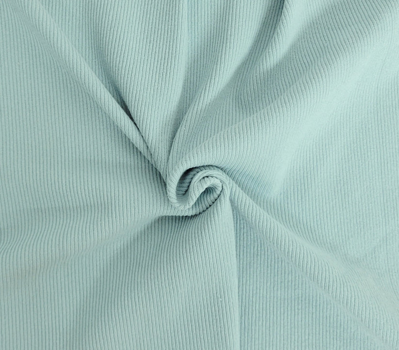 1 Yard Ice Blue Cotton Spandex 1x1 Rib Knit Fabric Matching French Terry For Activewear