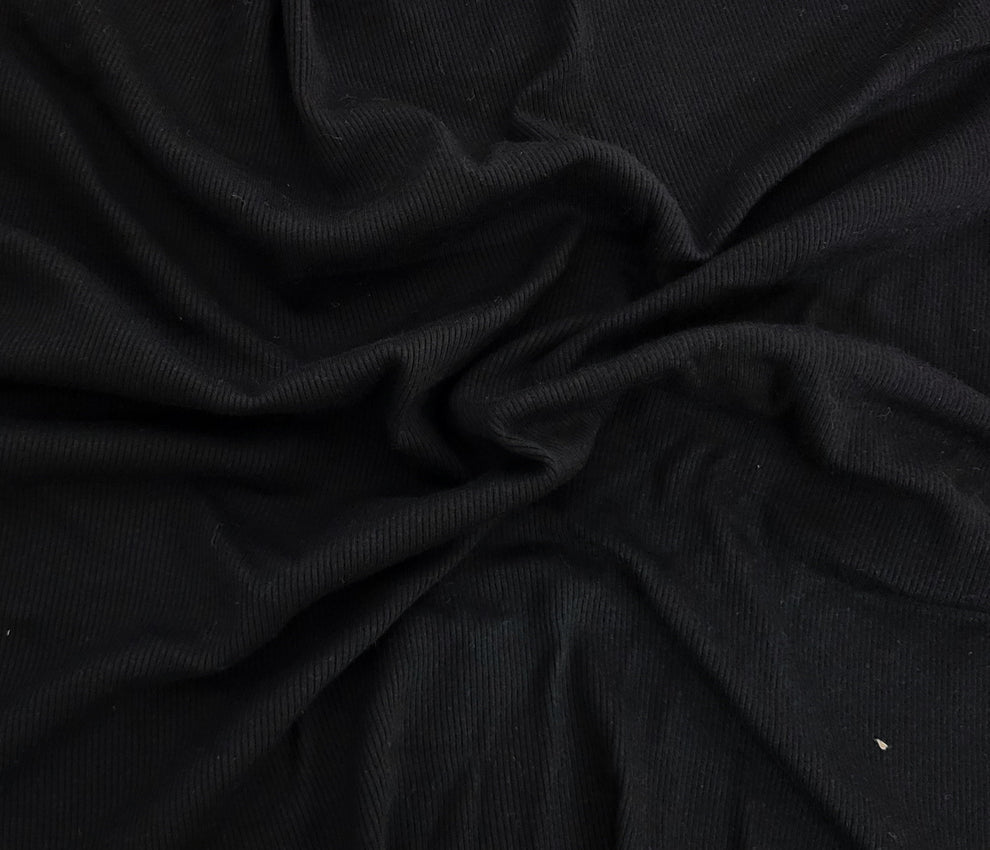 1 Yard Black 2x1 Rib Modal Cotton Spandex Fabric Soft Stretchy Knit Lightweight Blend