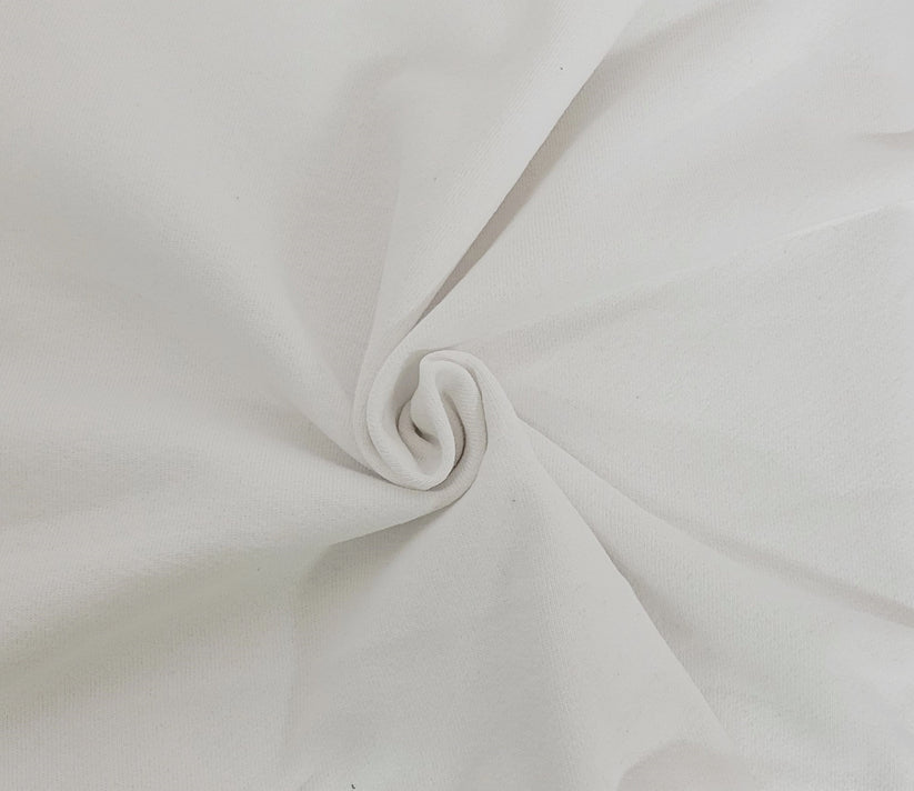 1 Yard Bright White Cotton French Terry Knit Fabric for Sweatshirts.