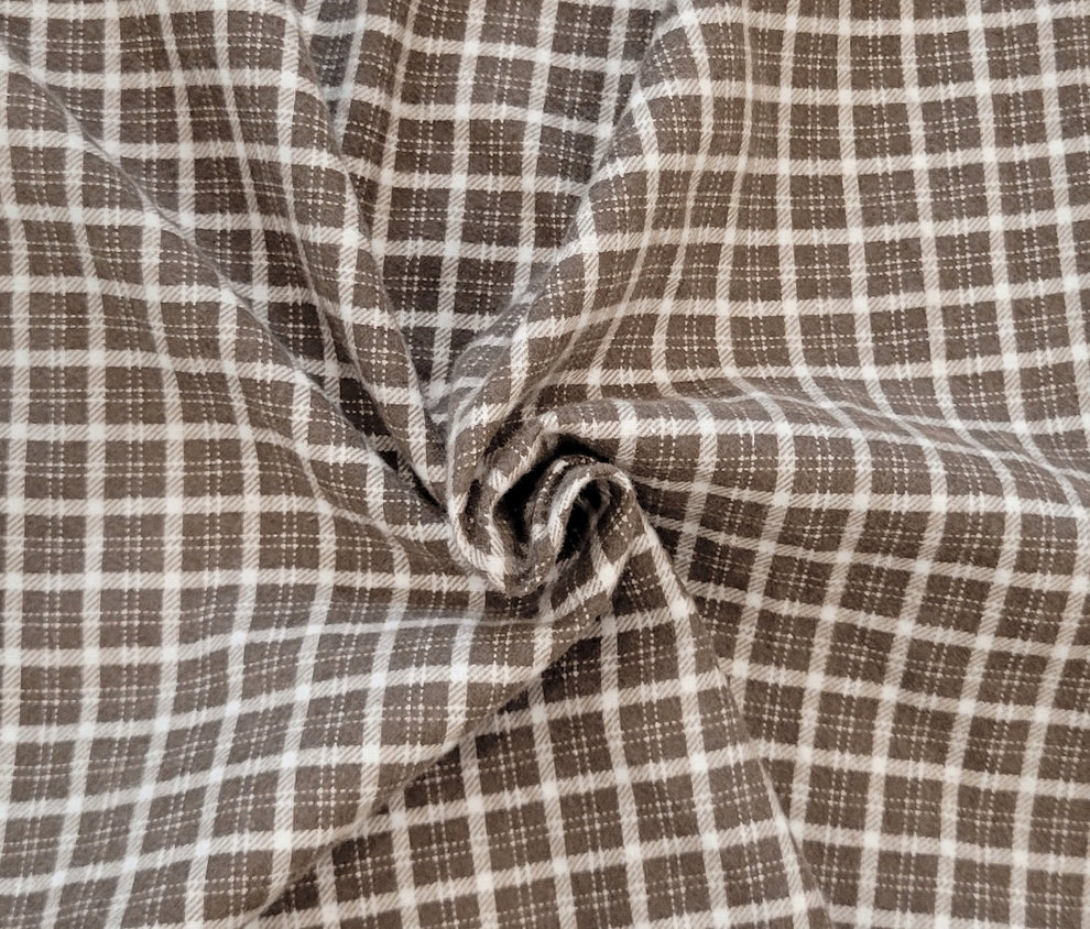 1 Yard Brown White Yarn Dye Cotton Flannel Check Fabric Soft Brushed Warm Woven