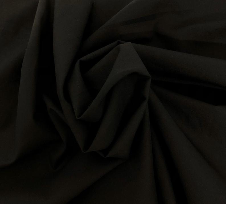 1 Yard Black 100% Woven Cotton Poplin Fabric Crisp Lightweight Smooth Material