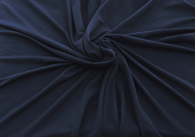 1 Yard Navy Bamboo Spandex Jersey Knit Fabric Soft Stretchy Breathable