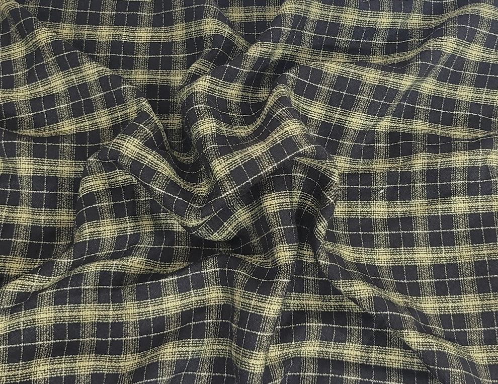 1 Yard Yarn Dye Plaid Rayon Blend Fabric Black Avocado For Shirts Skirts Crafts Apparel Sewing Projects