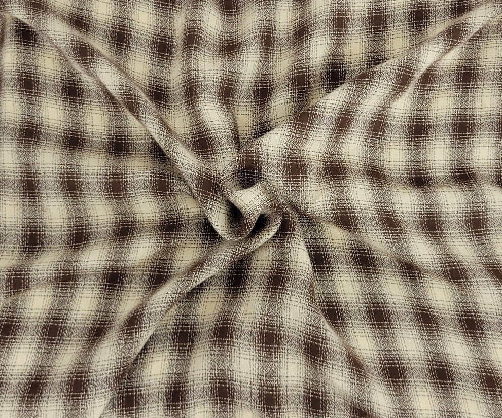 1 Yard Brown Khaki Yarn Dye Plaid Rayon Blend Fabric For Fall Clothing Shirts Dresses Craft Sewing Use