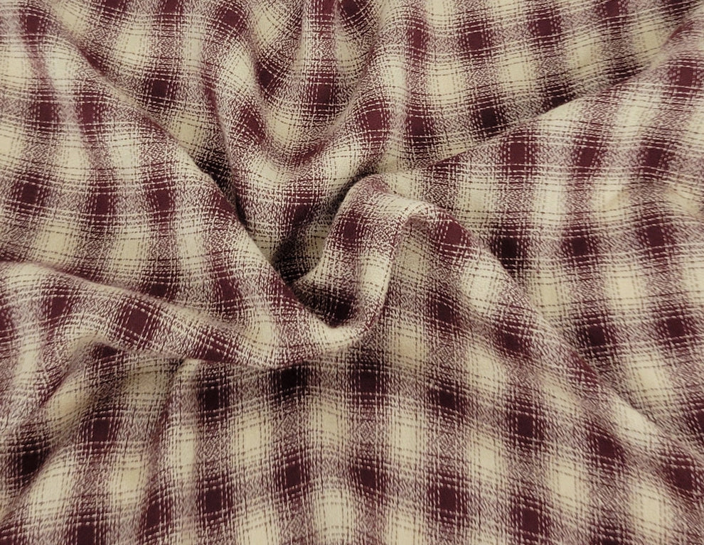 1 Yard Wine Khaki Plaid Rayon Blend Yarn Dye Fabric For Dresses Shirts Fall Apparel Crafts Sewing Projects