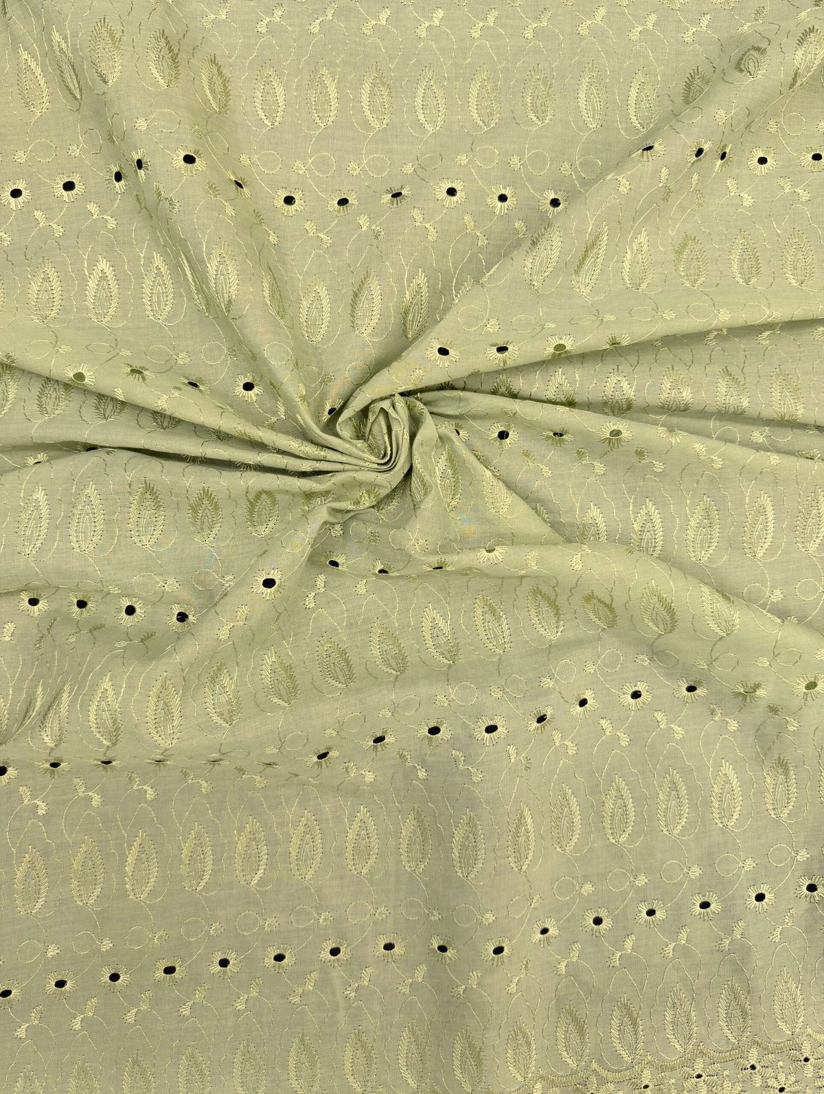 Sage Medium Eyelet Polyester Cotton Fabric - Sage, Small Eyelets, 41"-42" Width