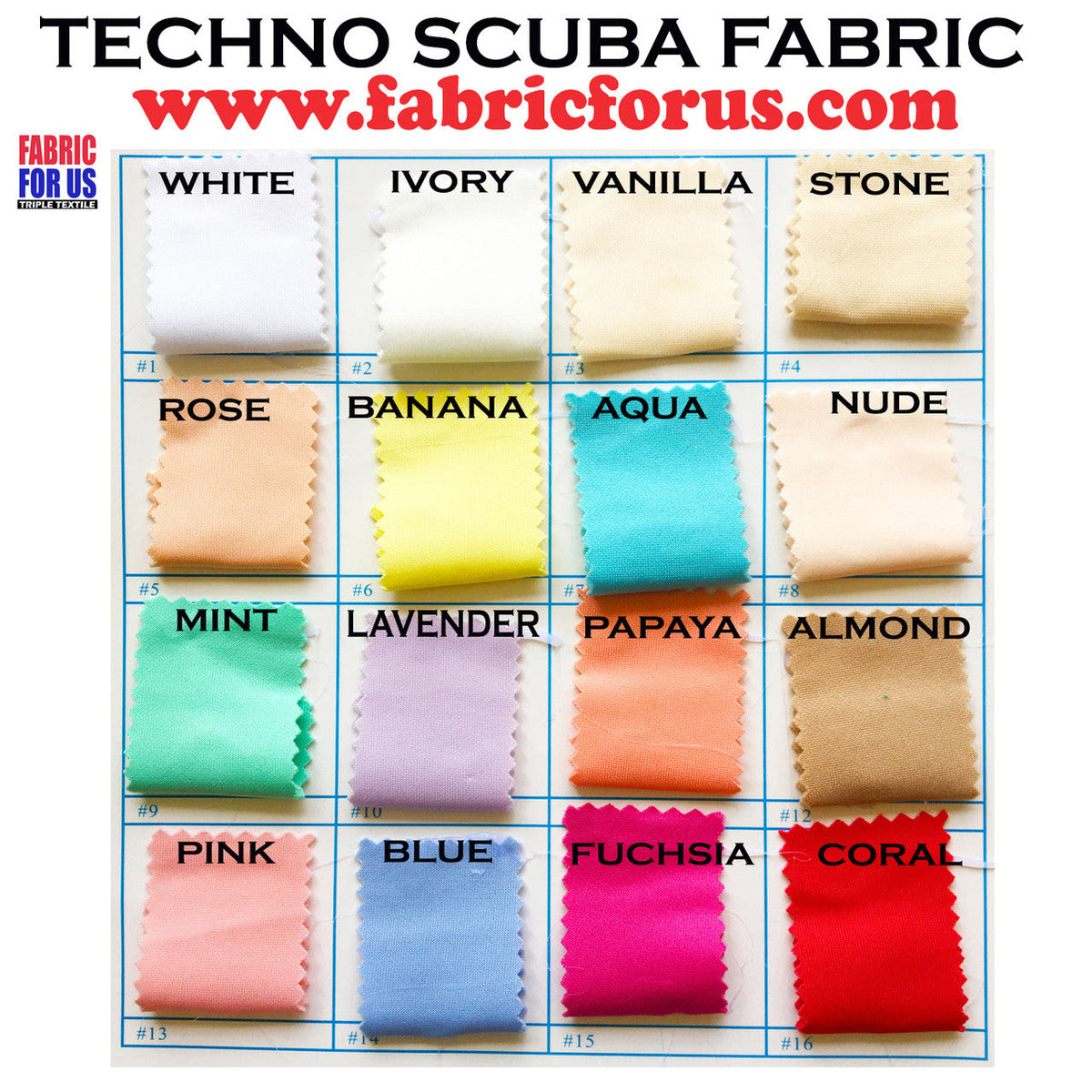 Techno Scuba Polyester Spandex Fabric - Stretch, 58"/60" Wide, 16 Color Set D