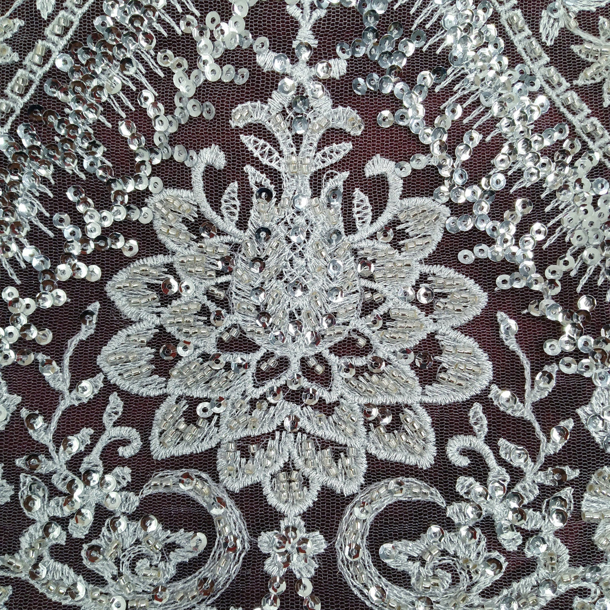 1 Yard Gold Beaded & Sequined Embroidered Lace Fabric on 100% Polyester Mesh, 52" Width,