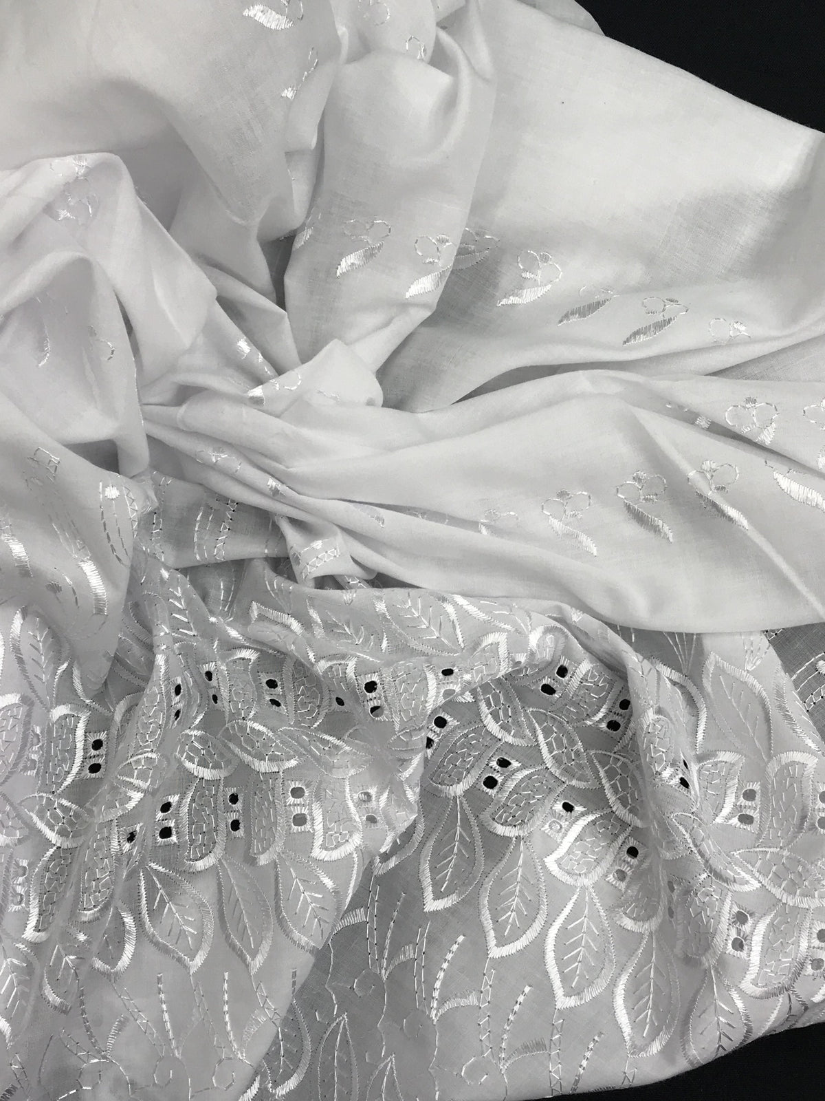Single Border Eyelet White Polyester Cotton Fabric - White Embroider Eyelet, 43/44" Width (1 Yard)
