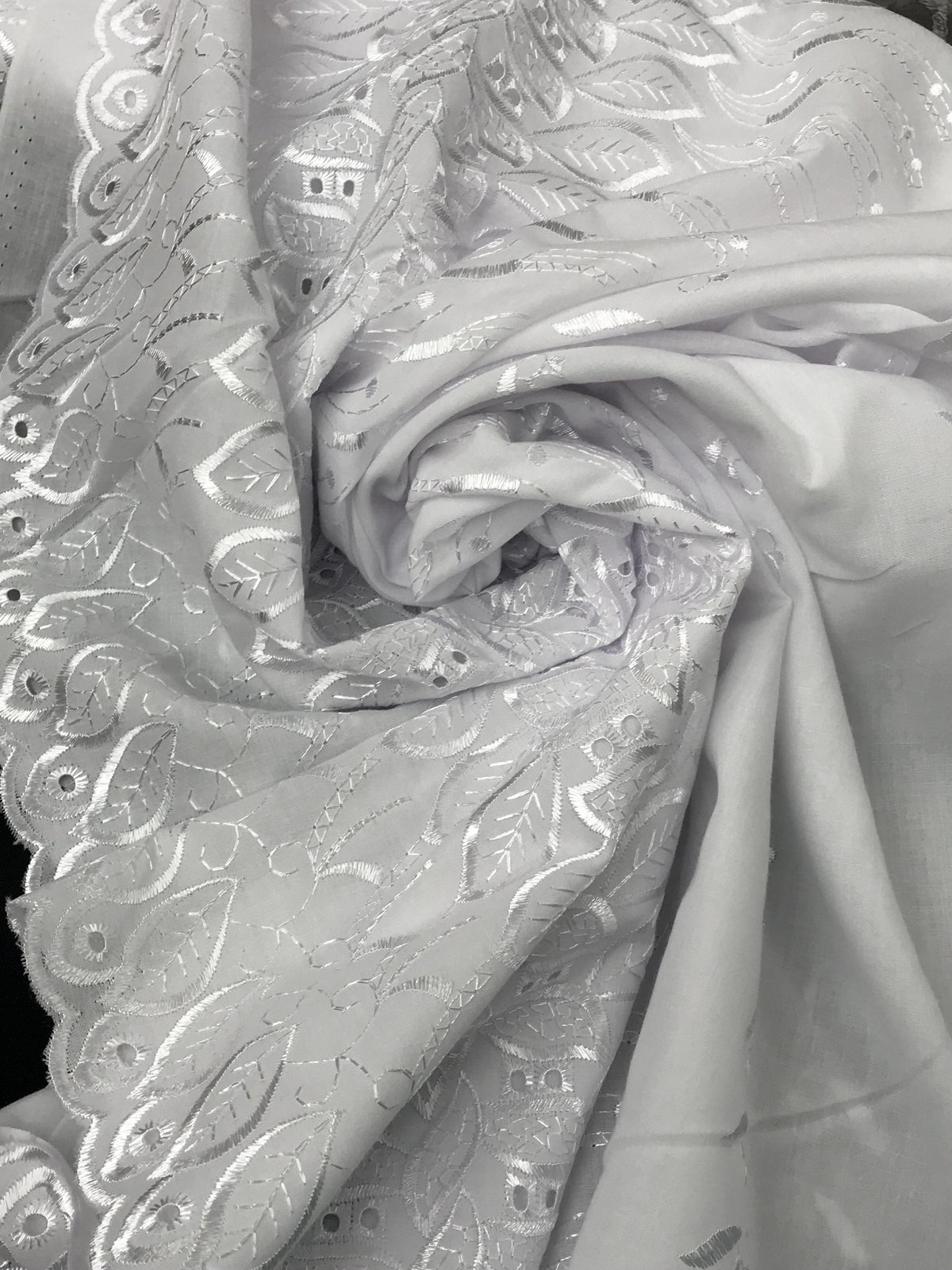 Single Border Eyelet White Polyester Cotton Fabric - White Embroider Eyelet, 43/44" Width (1 Yard)