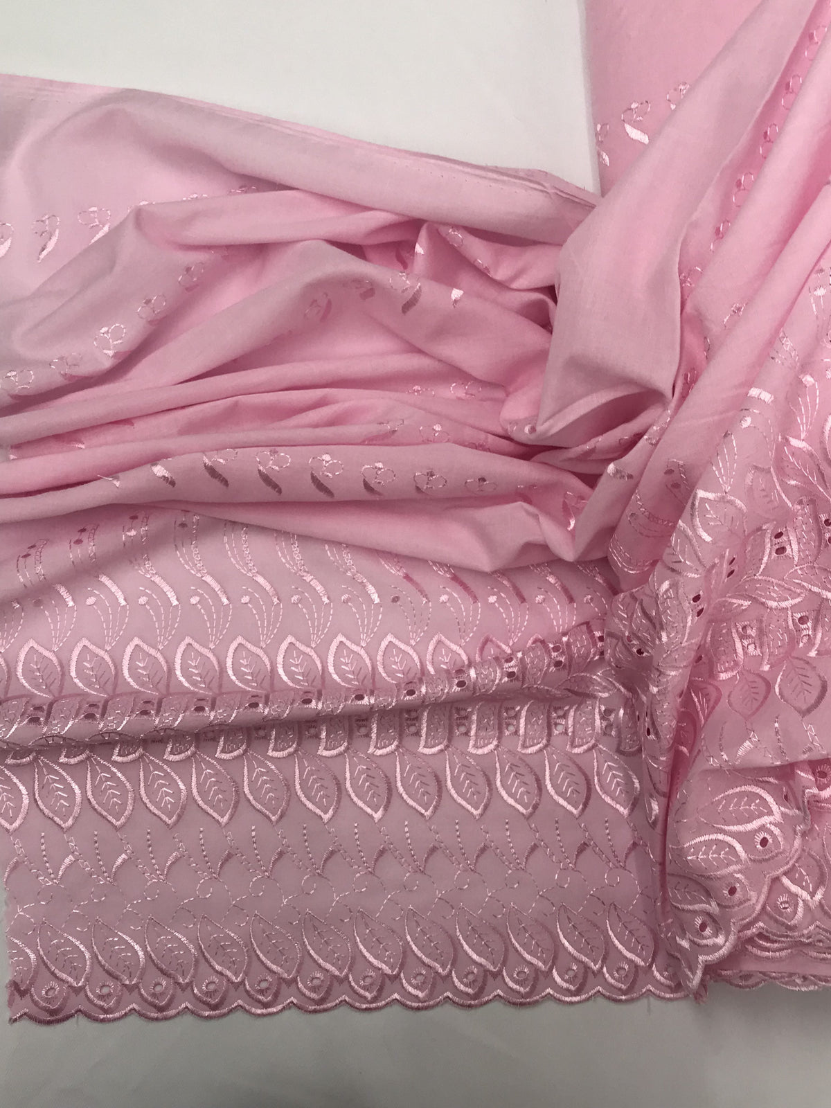 Single Border Eyelet Pink Polyester Cotton Fabric - Pink Eyelet Border, 43/44" Width (1 Yard)