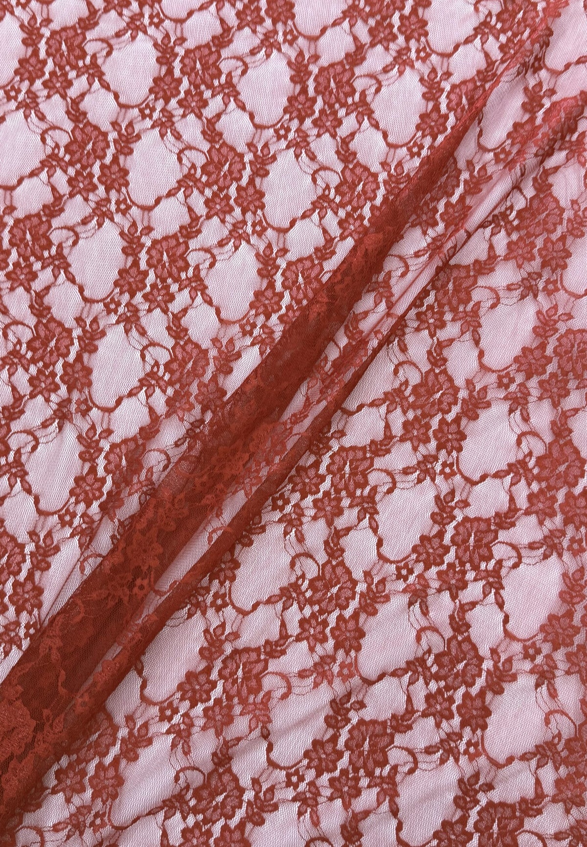 Spicy Red Nylon Spandex Fabric - Vintage Look Shimmery Floral Lace, Red, 58/60" Width (1 Yard)