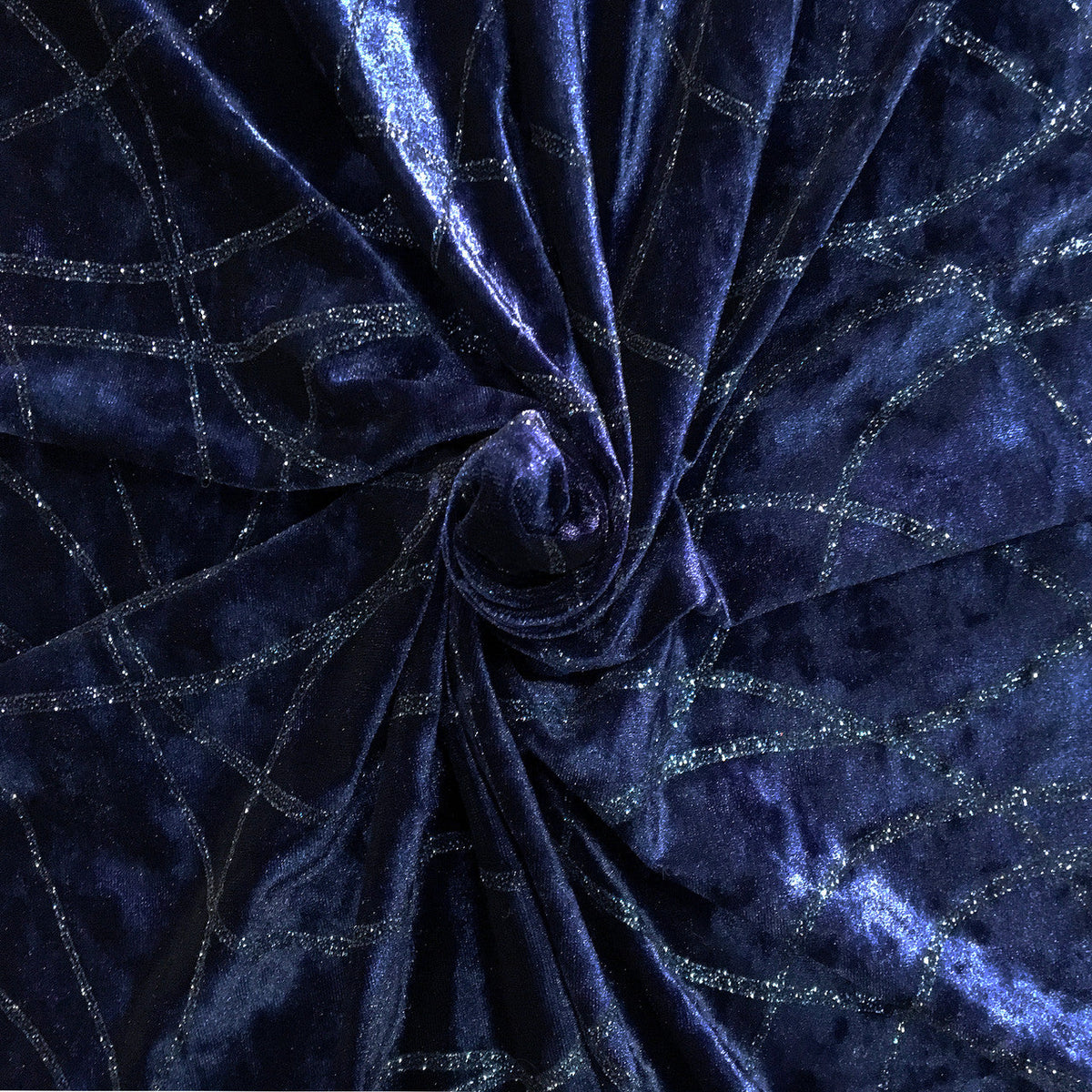 Glitter Strings On Velvet Stretch Fabric - Plum And Navy, Glitter Strand Design, 54"/58" Wide