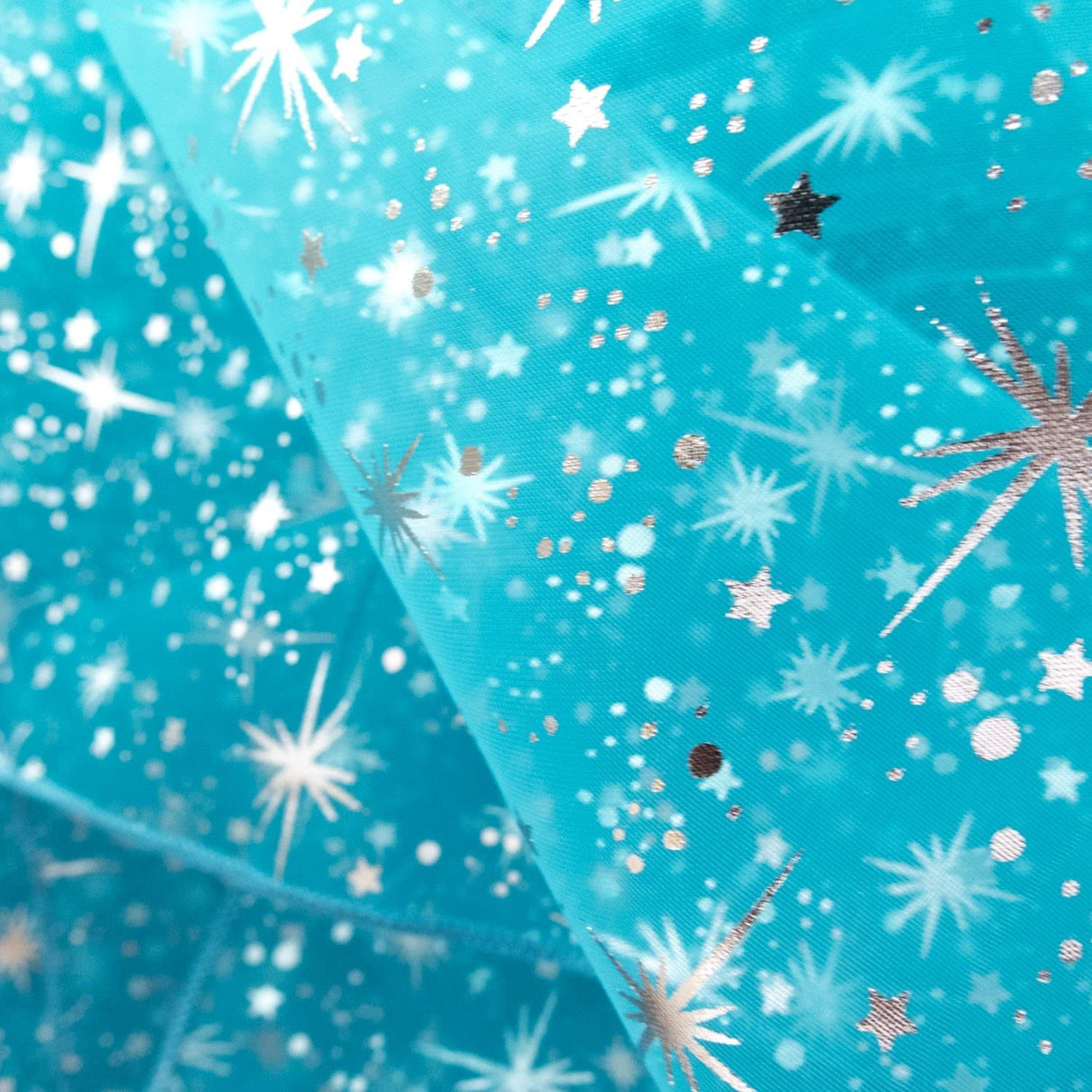1 Yard Fabric Collections Inc. Turquoise Star Bursts Sheer Organza Fabric, 58/60" Wide 100% Polyester for Fashion, Crafts & Event Décor