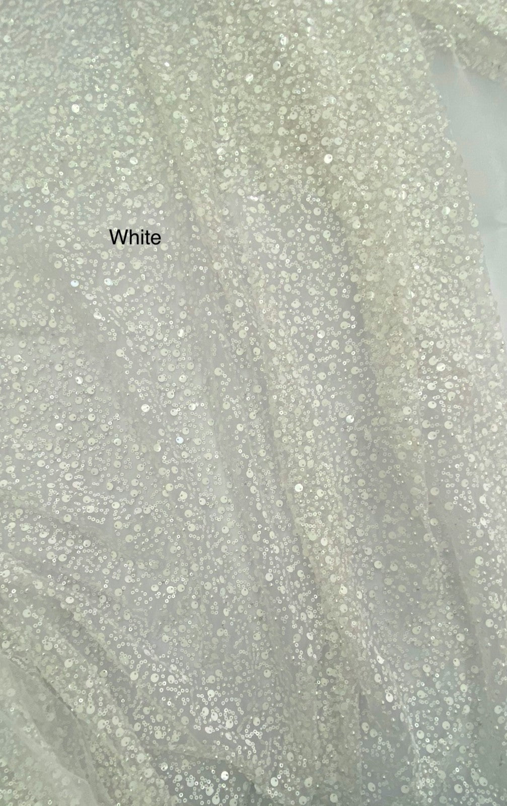 1 yard White BPS Mesh Lace Fabric with Beads Pearls Sequins for Dressmaking Wedding Gown 60'' Width