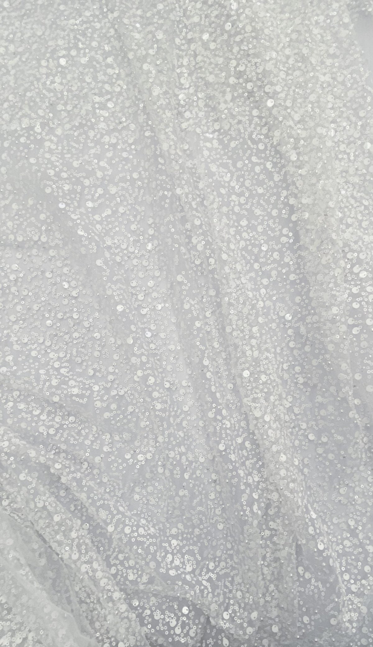 BPS Mesh Lace White Polyester Fabric - White Beads, Pearls, Sequins Mesh, 60" Width (1 Yard)