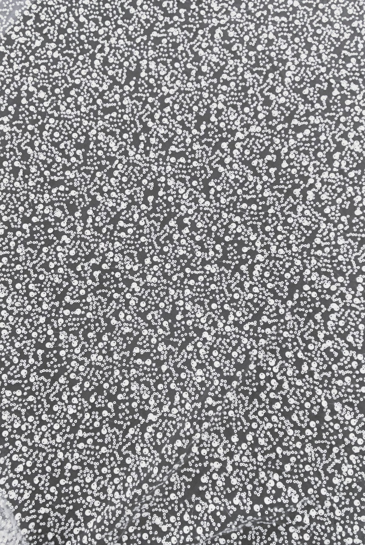 BPS Mesh Lace White Polyester Fabric - White Beads, Pearls, Sequins Mesh, 60" Width (1 Yard)