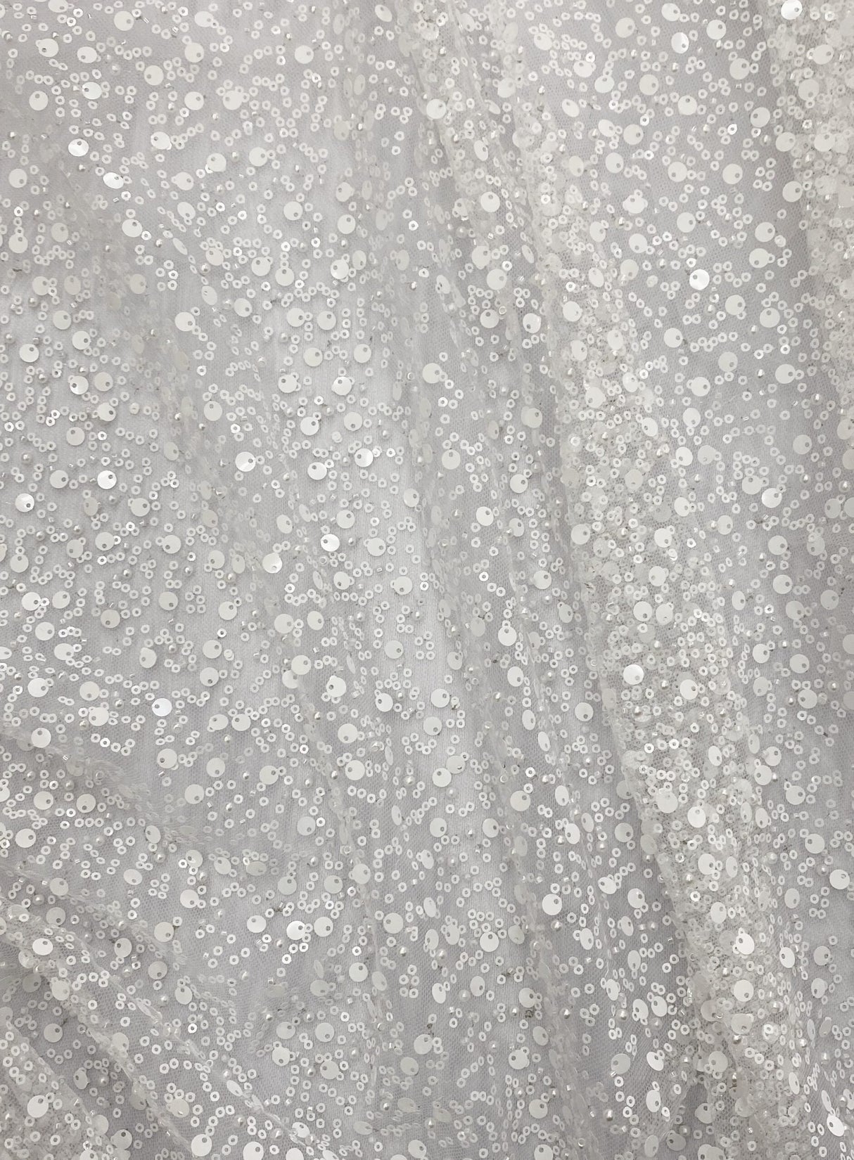1 yard White BPS Mesh Lace Fabric with Beads Pearls Sequins for Dressmaking Wedding Gown 60'' Width