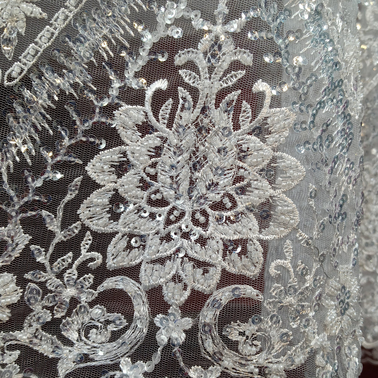 1 Yard Gold Beaded & Sequined Embroidered Lace Fabric on 100% Polyester Mesh, 52" Width,